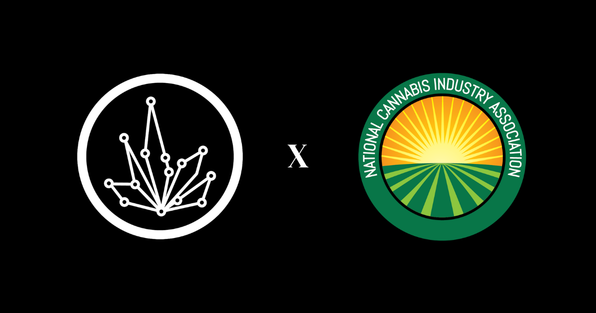 Logos of CannaSpyglass and the National Cannabis Industry Association side by side on a black background, representing their new partnership to expand access to cannabis data.