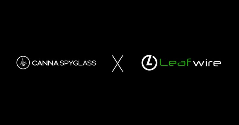 Two logos for companies including: CannaSpyglass and Leafwire. CannaSpyglass is a leading cannabis data analytics provider within the cannabis industry.