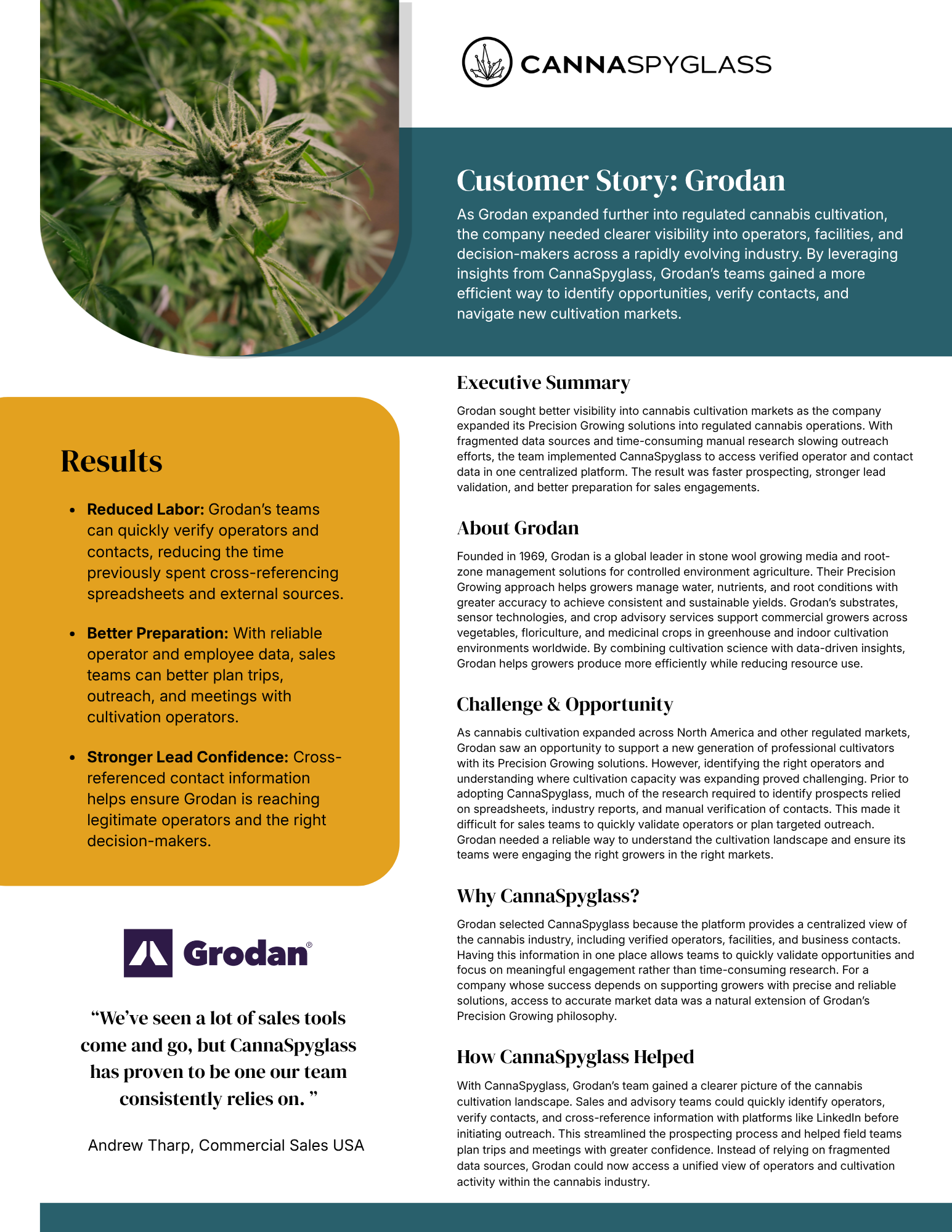 By leveraging insights from CannaSpyglass, Grodan’s teams gained a more efficient way to identify opportunities, verify contacts, and navigate new cultivation markets.