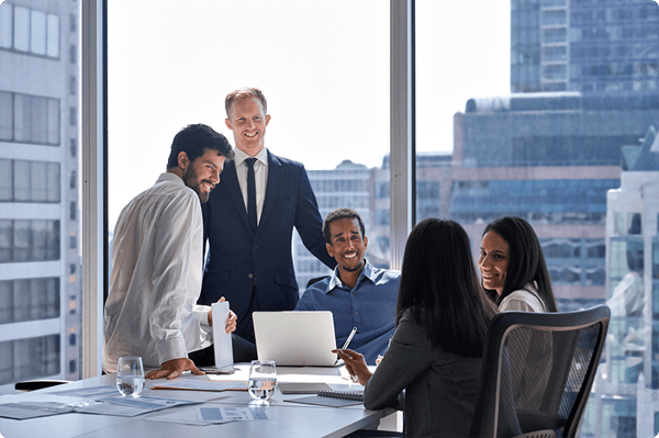 Five businesspeople having a conversation about cannabis investment opportunities using cannabis industry data from CannaSpyglass’ proprietary platform. Five businesspeople having a conversation about cannabis investment opportunities using cannabis industry data from CannaSpyglass’ proprietary platform.