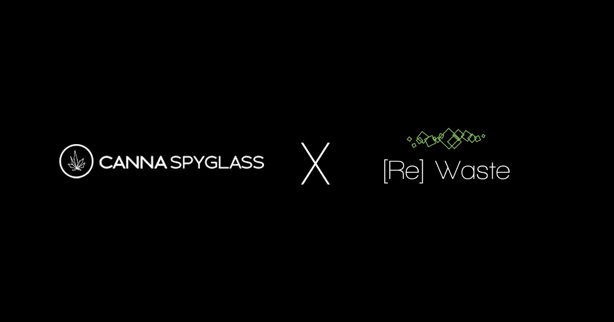 Two logos for various companies including: CannaSpyglass, and [Re] Waste. CannaSpyglass is a leading cannabis data analytics platform for the cannabis industry.